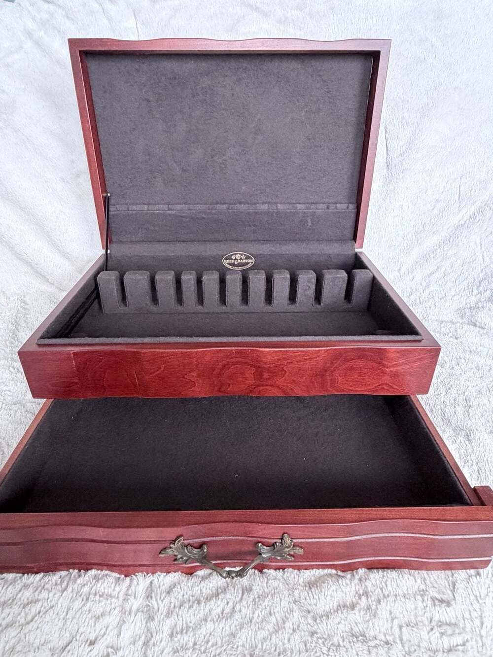 Reed & Barton Two-Tier Wooden Flatware Storage Chest